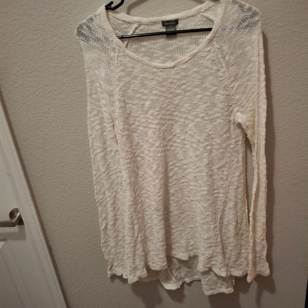 Neiman Marcus Ivory Cotton Knit Sweater Tunic Top Size L‎ Loose Weave